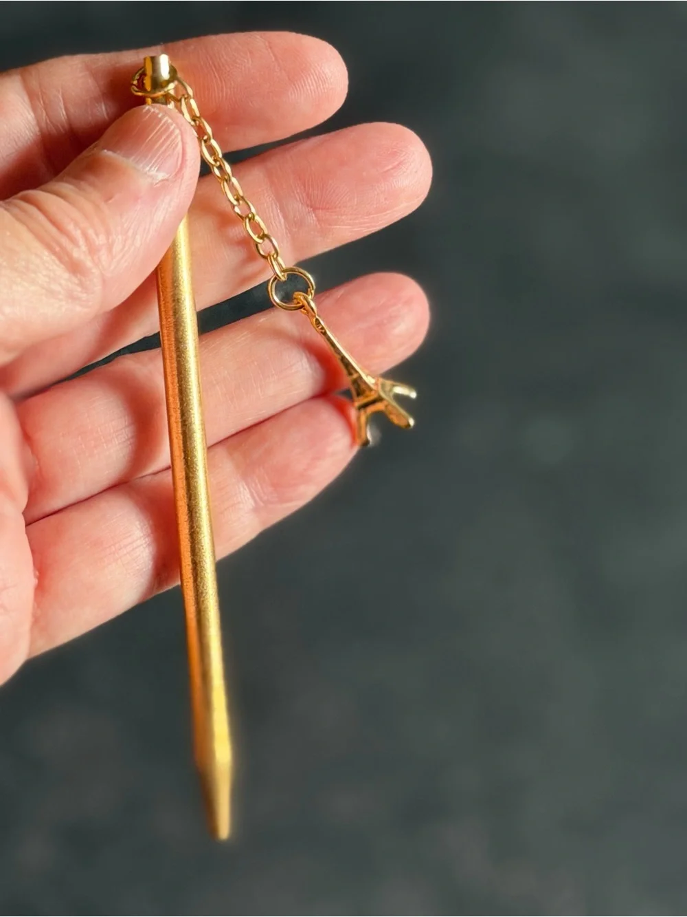Gold Tone Metal Pen with Eiffel Tower Charm - Home Office Accessory